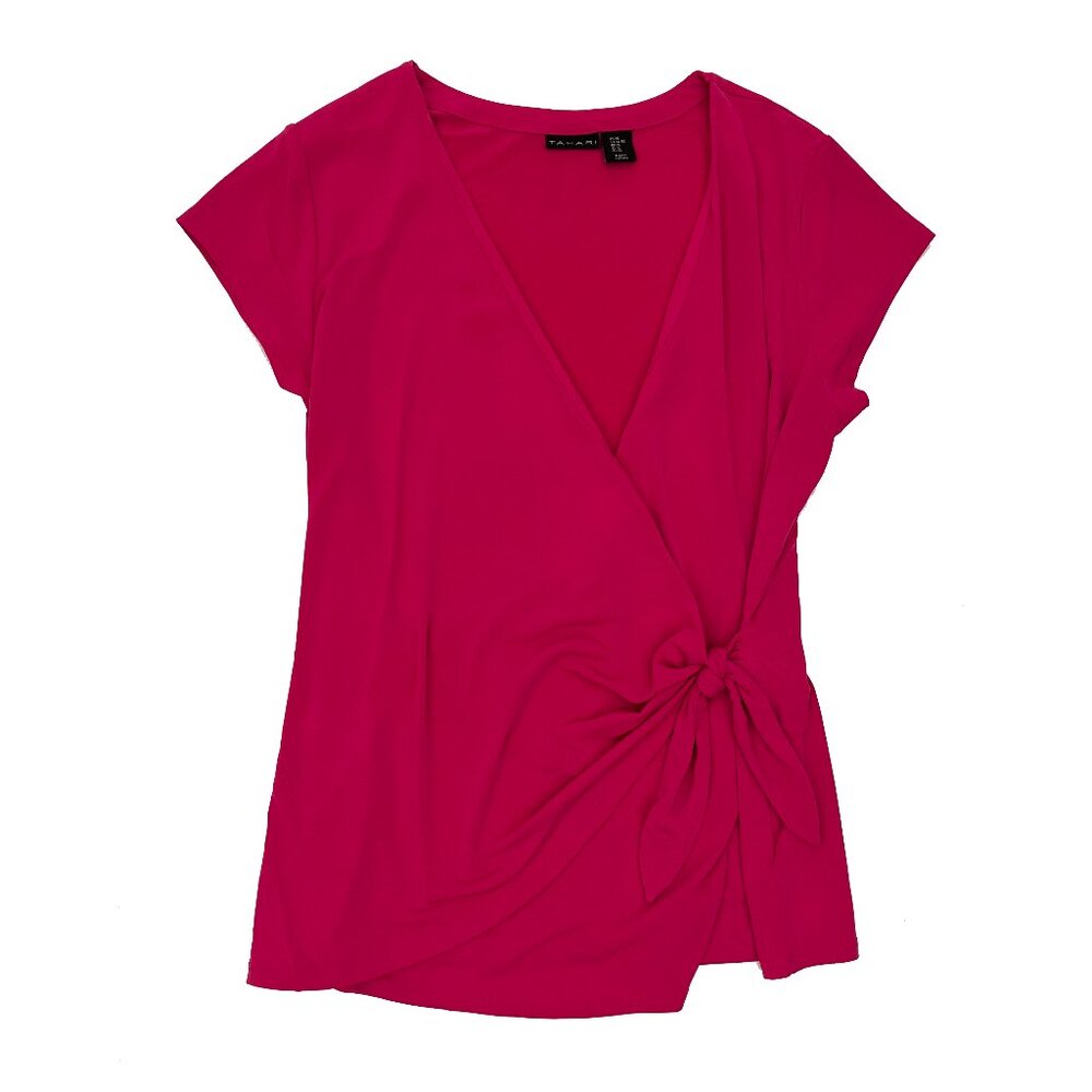 Tahari Wrap Top Knot Front Stretch V-Neck Blouse Shirt Womens XL X-Large Pink